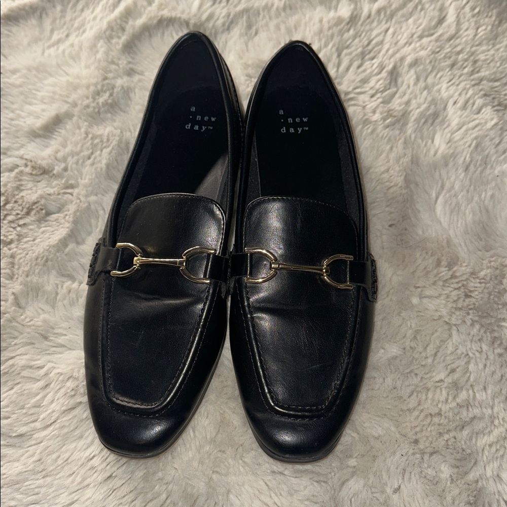 A New Day Black Loafers with Gold Detail